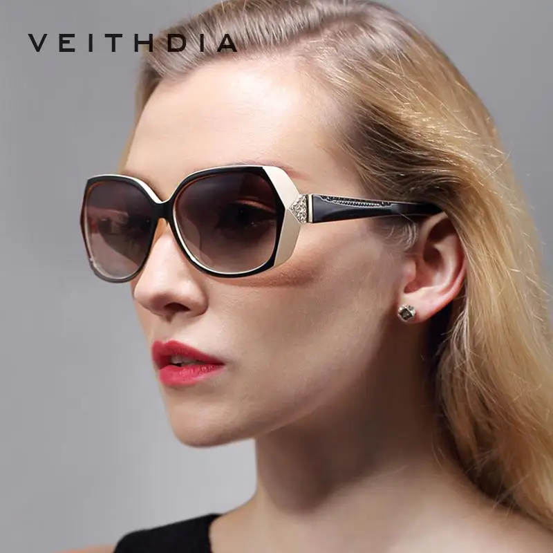 VEITHDIA Retro TR90 Vintage Túlméretezett Napszemüveg Polarizált Faragott Gyémánt Női Női Márkás napszemüvegek Szemüveg shades nők