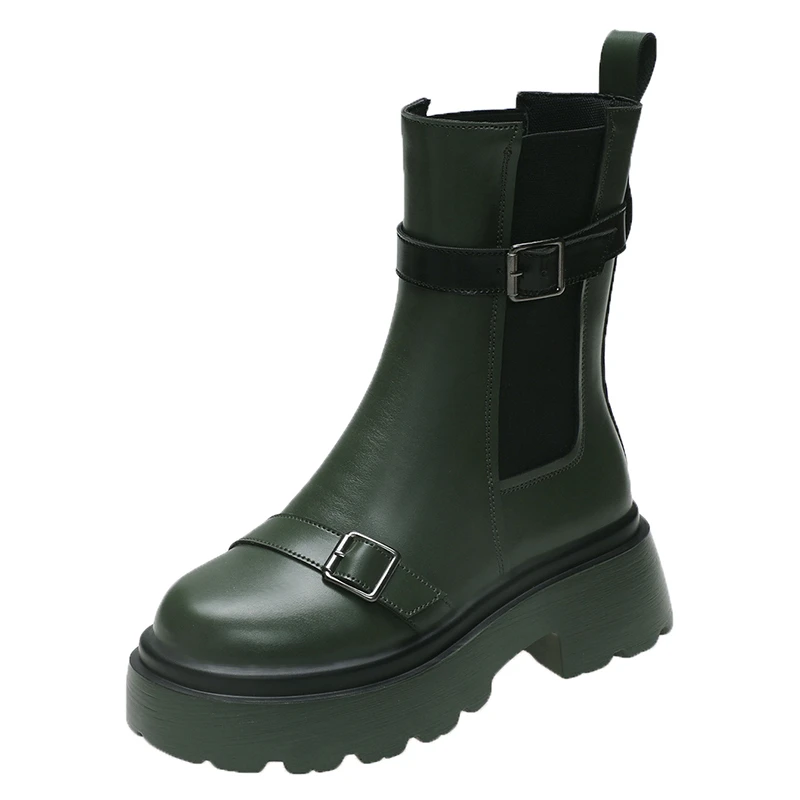 Őszi Luxus Chelsea Boots 2021 Női Boka Csizma, Vastag talpú Téli Cipő, Platform Punk Csizma Vaskos Sarkú Bőr Csizma 6cm Kép 1 