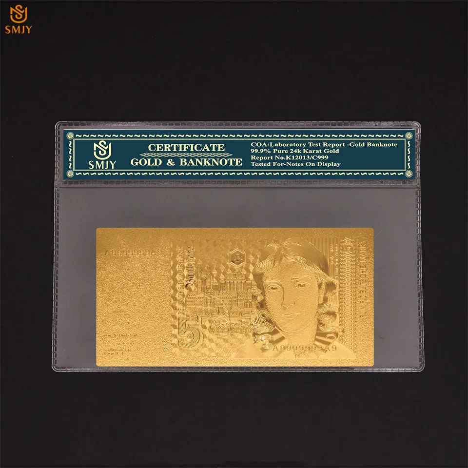 1991-ben Németország 24 karátos Arany Bankjegy-5 Mark német Másolat Színes Valódi Pénzt Mérete W/ Tanúsítvány Hitelességét