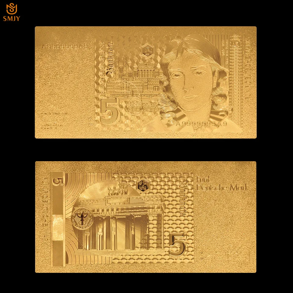 1991-ben Németország 24 karátos Arany Bankjegy-5 Mark német Másolat Színes Valódi Pénzt Mérete W/ Tanúsítvány Hitelességét Kép 2 