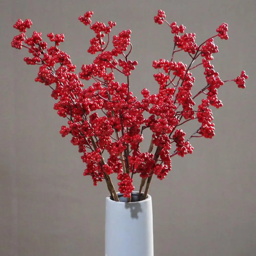 1db Piros Bogyós Ág Holly Gyümölcs Mesterséges Virág Karácsony, Új Év lakberendezés