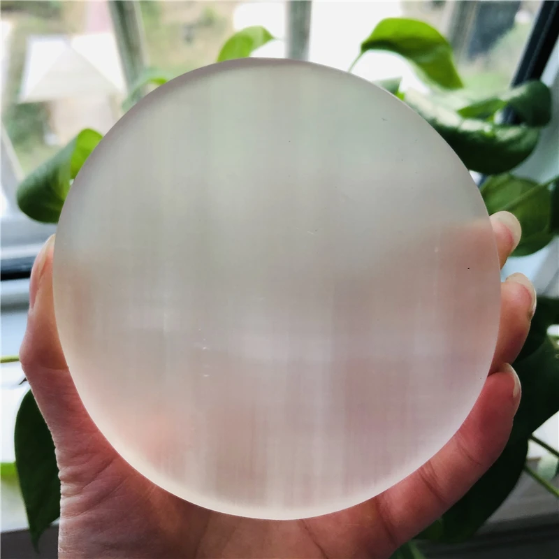 200-230g Természetes selenite kő kör gipszkarton lemez kristály Kerek Lemez