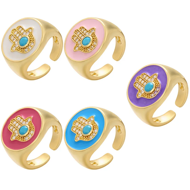 2021 Új Minimalista Fényes Felület Csöpögő Olaj Micro inlay Gyakorlat Gyűrűk Női Hölgy Arany Szín Piros Zöld Ujj Gyűrű Jewelr