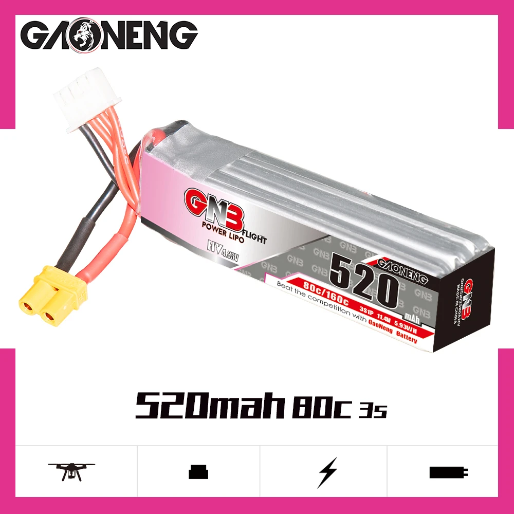 2DB Gaoneng GNB-3S 520mAh 80C/160C 11.4 V HV Lipo Akkumulátort XT30 Plug Betafpv Beta85X Ügy Beltéri FPV Drón RC Alkatrészeket Kép 0 