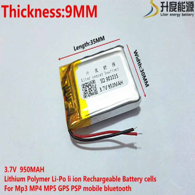 3.7 V 950mAh 903035 Lítium-Polimer Li-Po, li-ion Akkumulátor cellák Mp3 MP4 MP5 GPS mobil bluetooth
