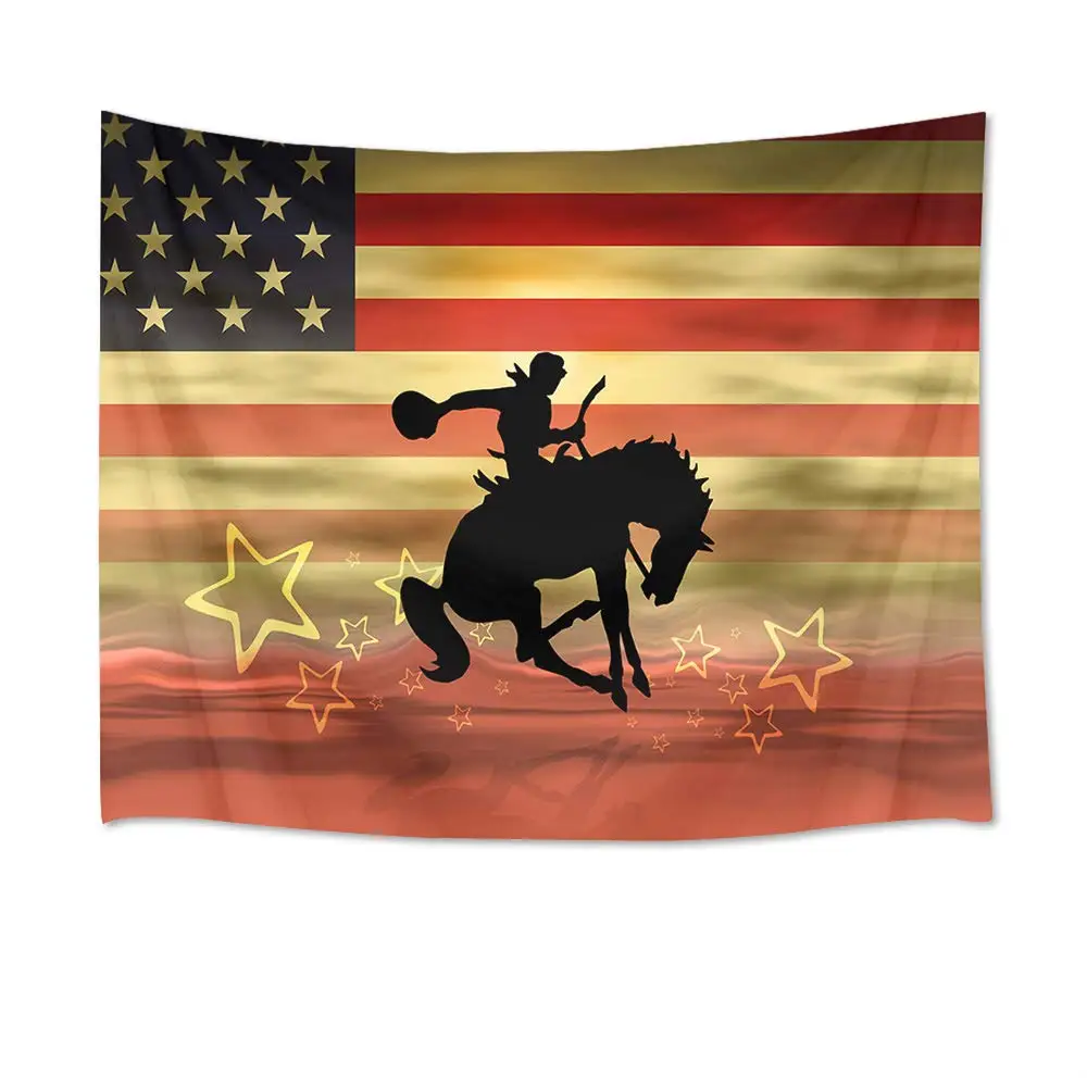 Amerikai Zászló Cowboy Lovagolt Ló Falra Nyugati Fal Gobelin