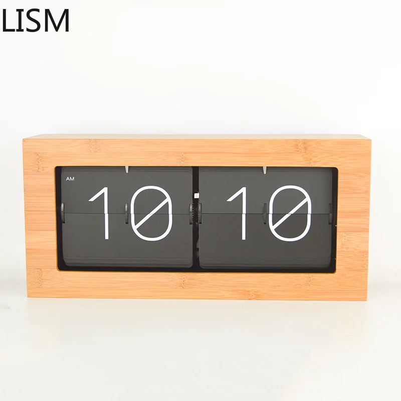 Bambusz Fa Flip Clock Automatikus Kreatív Asztal Asztali Óra Nappali Retro Óra Hivatal Ébresztő Óra Digitális Asztali Ajándékok Kép 0 