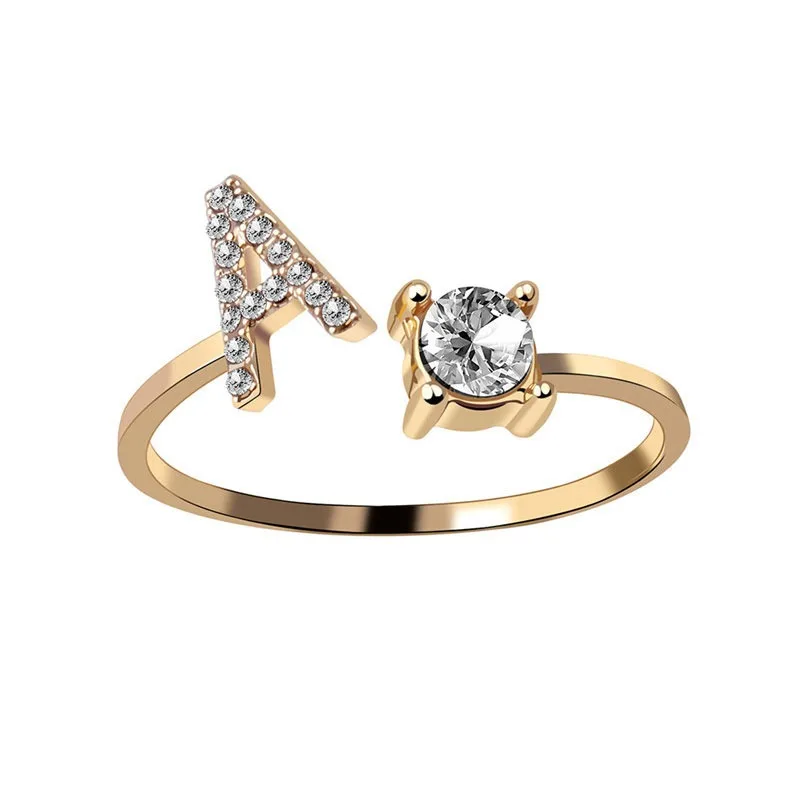Divat 26 Betű Gyűrű Micro Egyengetni Cirkon Arany Színű Gyűrű A Nők, Lányok Eredeti Neve Nyitó Gyűrűk Ékszerek Ujját, Tartozékok
