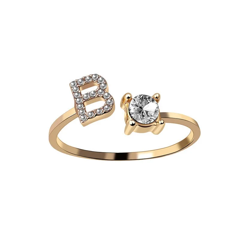 Divat 26 Betű Gyűrű Micro Egyengetni Cirkon Arany Színű Gyűrű A Nők, Lányok Eredeti Neve Nyitó Gyűrűk Ékszerek Ujját, Tartozékok Kép 3 