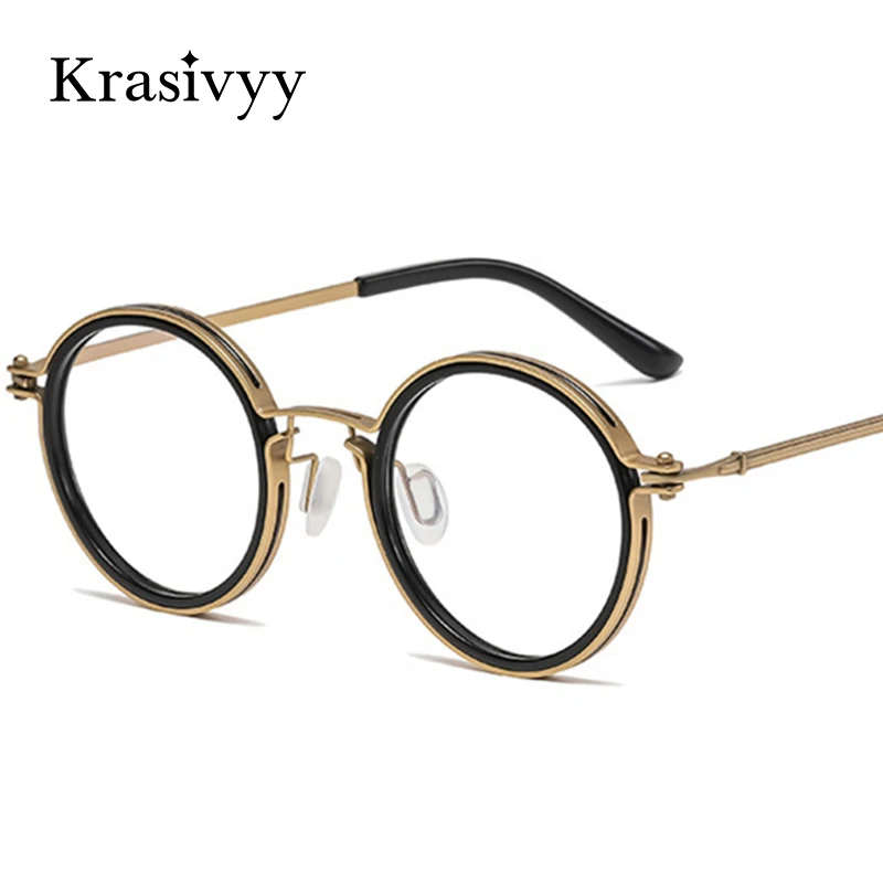 Krasivyy Vintage Titán Szemüveg Keret Férfiak Kerek Rövidlátás Kapható Szemüvegek Nők 2022 Optikai Luxus Szemüveg Keret Férfi