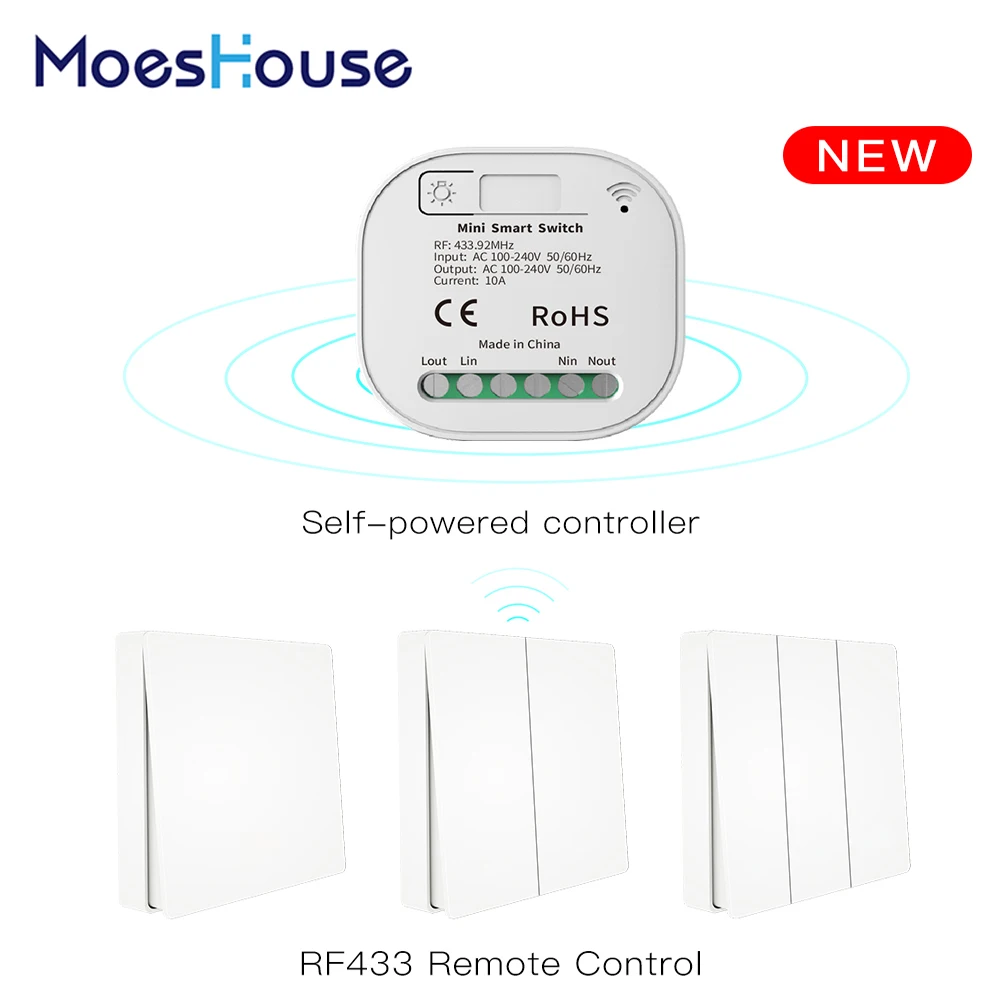 MoesHouse RF433 Vezeték nélküli Kapcsoló Nincs Akkumulátor Távirányító-Fali Kapcsoló Self Powered Nem Kábelezés Szükséges Fali Panel Adó Kép 0 