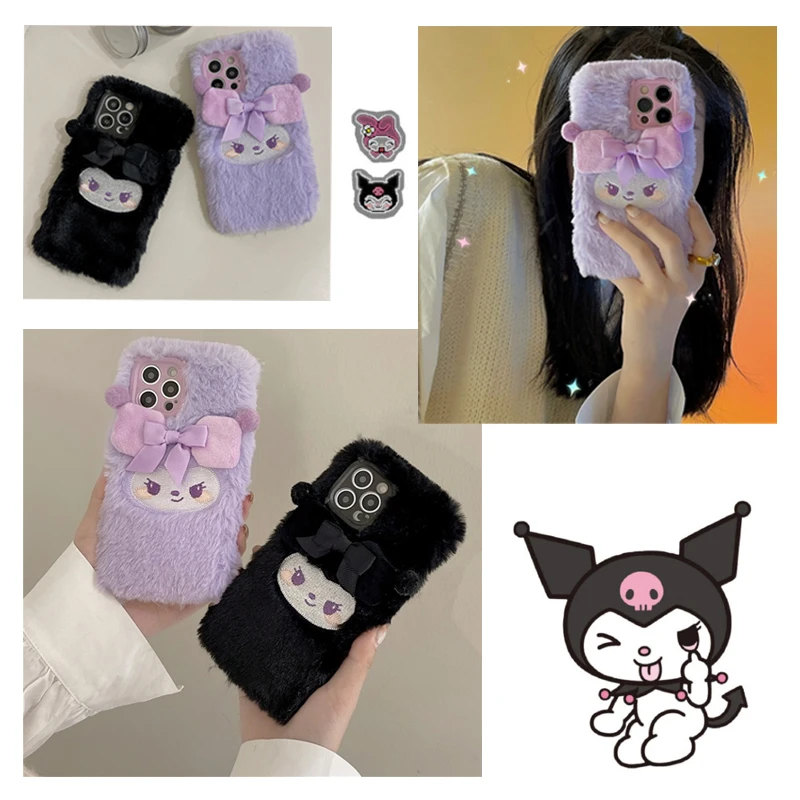 Rajzfilm Anime Aranyos Aranyos Kuromi A Dallam Puha Plüss Telefon Védő Héj IPhone 11 12 13 Pro Max XR XsMax kitömött állatokra gerjed Telefon Esetében Kép 0 