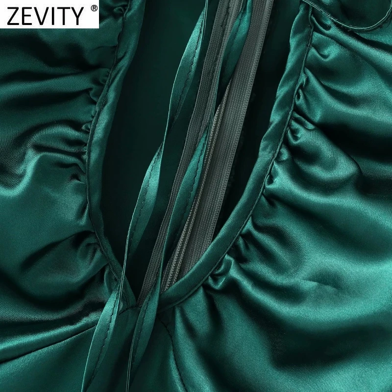 Zevity Nők Szexi Rakott Lyuk Design Tömör, Rövid Blúz Női Elegáns Hosszú Ujjú Oldalán Cipzár Csipke-Ing Íj Blusas Maximum LS9715 Kép 3 