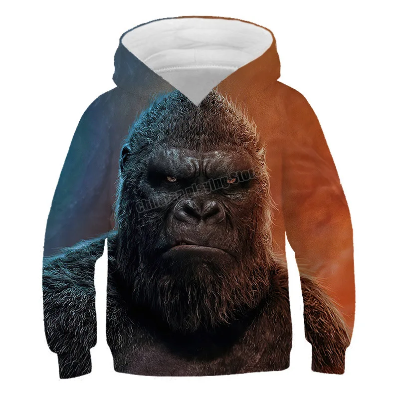 új Godzilla vs King Kong fiú ruhákat Kapucnis Tavaszi, Őszi 3D-s Digitális Nyomtatott Fiú Felsők Divat Fiúk, Lányok Kapucnis Kép 0 