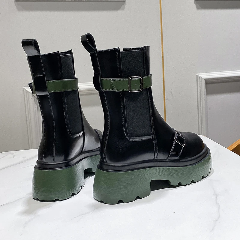 Őszi Luxus Chelsea Boots 2021 Női Boka Csizma, Vastag talpú Téli Cipő, Platform Punk Csizma Vaskos Sarkú Bőr Csizma 6cm Kép 2 